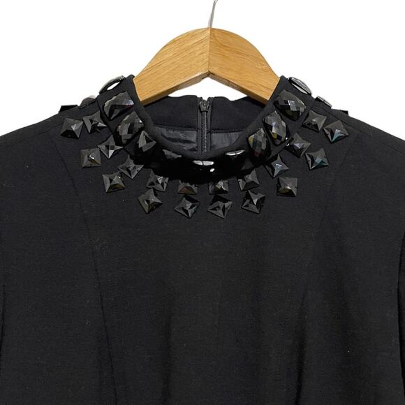 Trina Turk Black Embellished Long Sleeve Wool Blend Sheath Dress - Picture 5 of 7